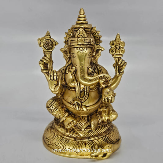 Lord Vinayagar Brass Statue 2.1kg - Antique & Golden Finish