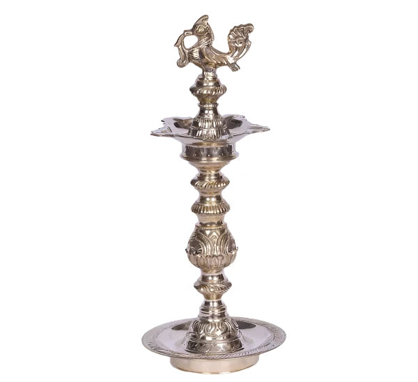 Brass Katta Vilakku (1 Foot) with Engraved Designs and Anna Patchai Carving