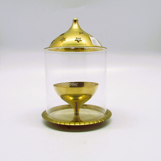 Akhand Jyothi Brass Diya with Transparent Glass Cover – 4.5 Inch Anaya Vilakku for Temple Use