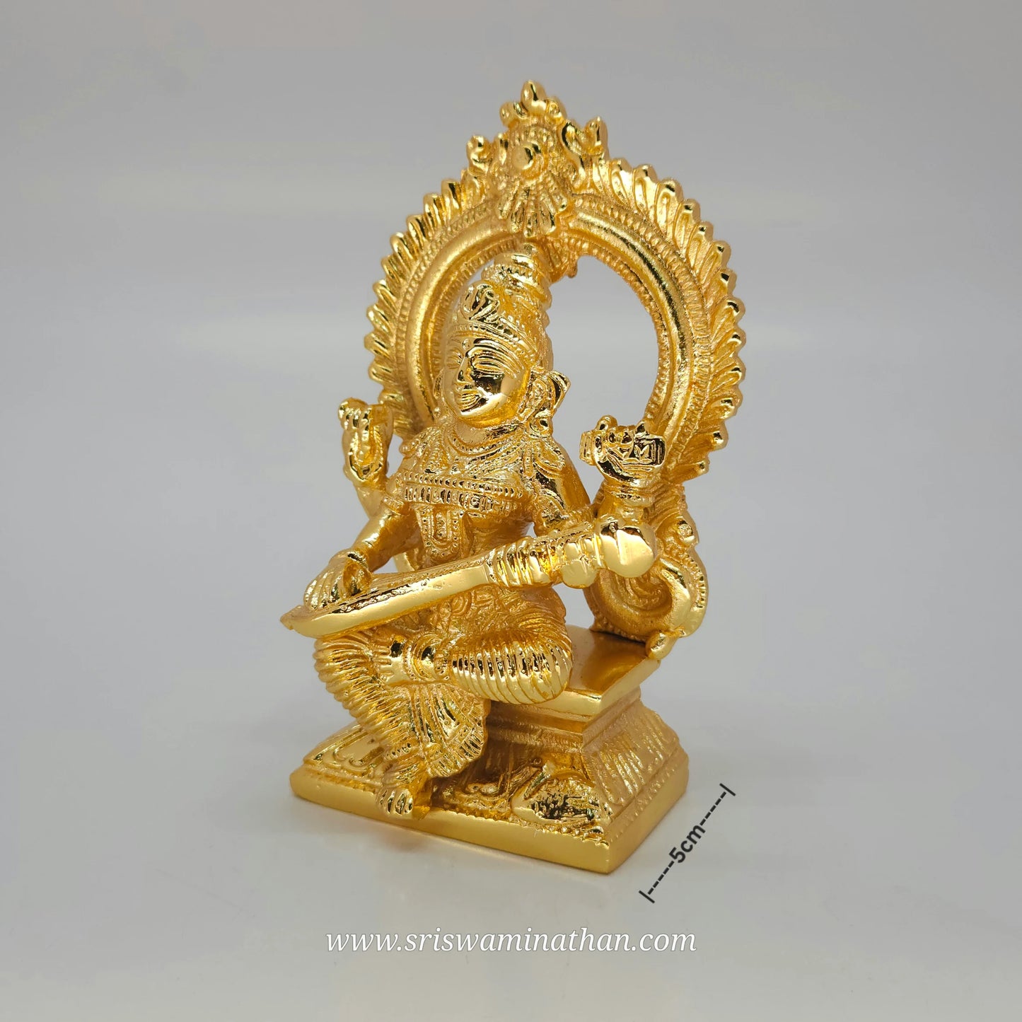 Brass Goddess Saraswati Idol – Golden Finish | 6 inch