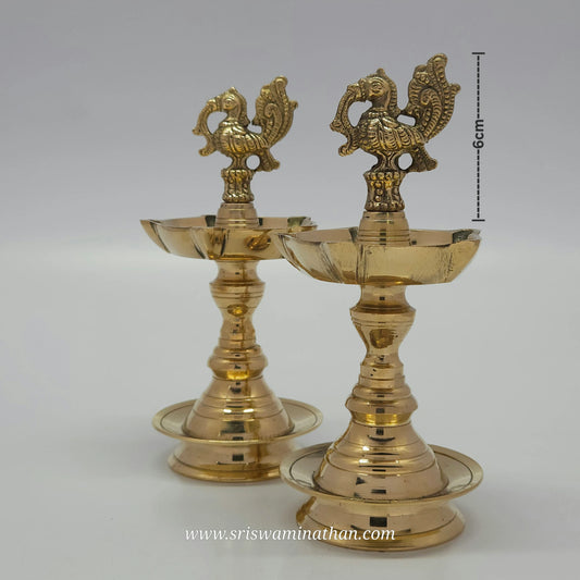 Brass Kerala Peacock Oil Lamp - 7 Inches Traditional Deepam