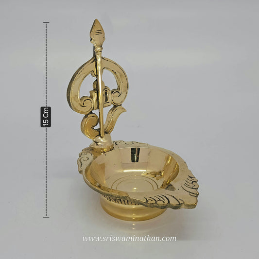 Om Muruga brass lamp with Vel spear design - Authentic Tamil Nadu traditional vilakku