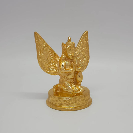 Premium Brass Kneeling Lord Garuda Murti with Expansive Celestial Wings and Circular Peedam – 5" (12.5 cm) | Sri Swaminathan & Co