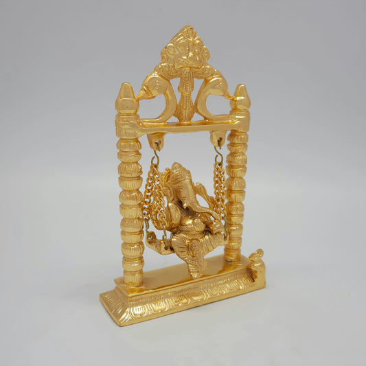 Brass Ganesha Swing Idol – Jhoola / Oonjal Statue for Home & Pooja (7.5 Inch)