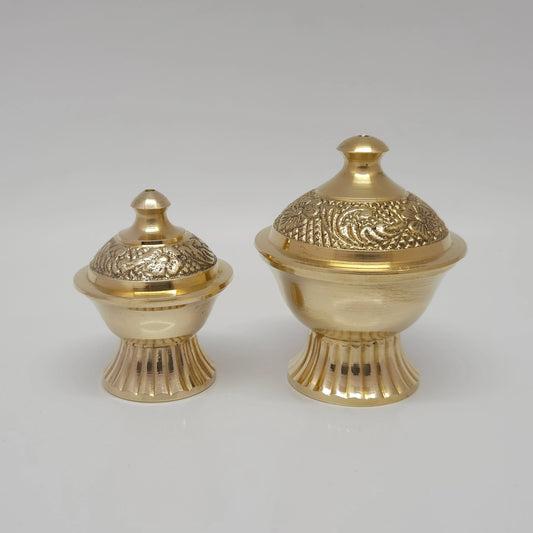Sri Swaminathan & Co Kumbakonam Engraved Brass Kumkum Chimizh Box (4 Sizes Available) - Full Body Pattern Pure Brass Sindoor Holder for Mandir