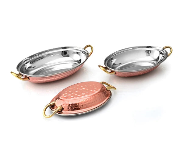Oval Copper Ss Dish With Handle No-3