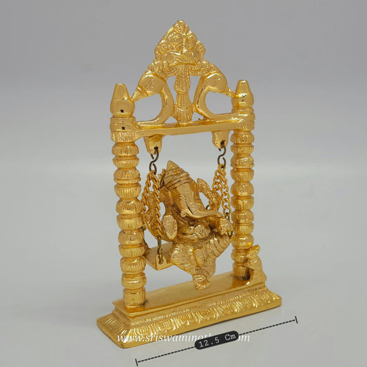 Brass Ganesha Swing Idol – Jhoola / Oonjal Statue for Home & Pooja (7.5 Inch)
