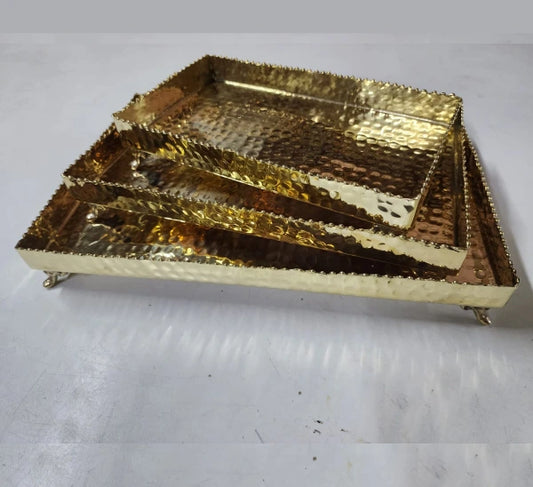 Brass Rectangle Tray Family Set - Contains 3 Different Sizes in One Box