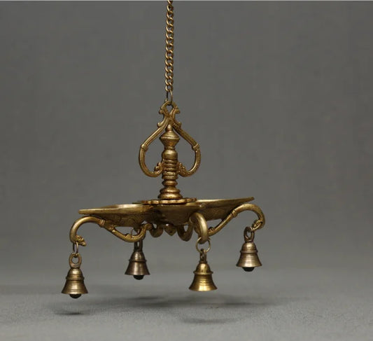 4 Face Brass Oil Lamp Chandelier with Bells