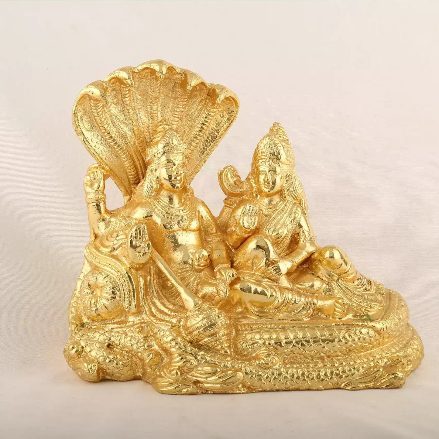 Vishnu Lakshmi Brass Idol with Sarapam – Gold Coated Decorative Statue