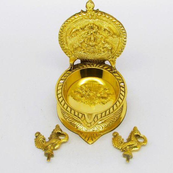 Gajalakshmi Brass Oil Lamp with Annapatchi - 690g|Brass oil lamp for pooja room
