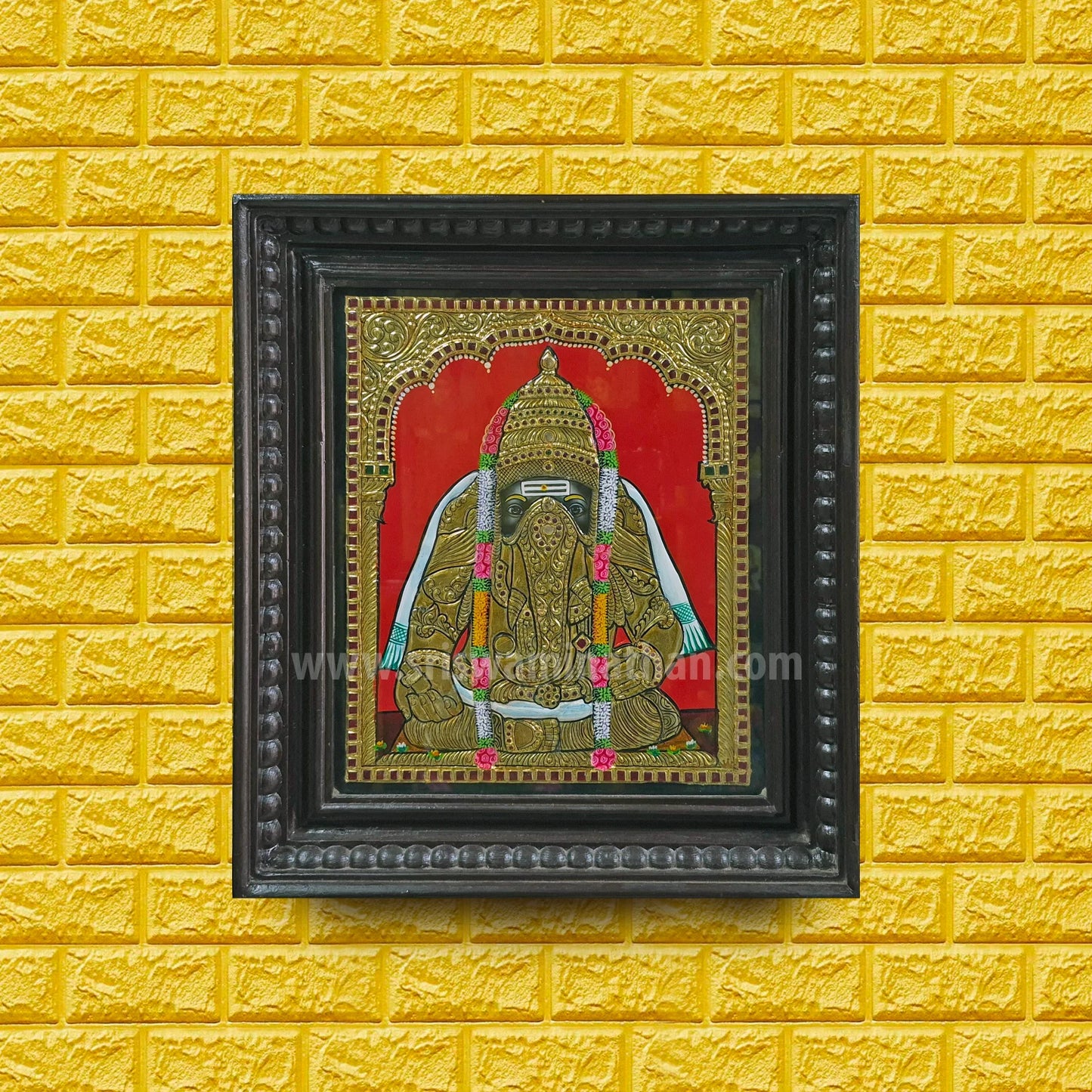Pillaiyarpatti Karpaga Vinayagar Tanjore Painting | 22K Gold Foil | Framed on Wall | Sri Swaminathan & Co
