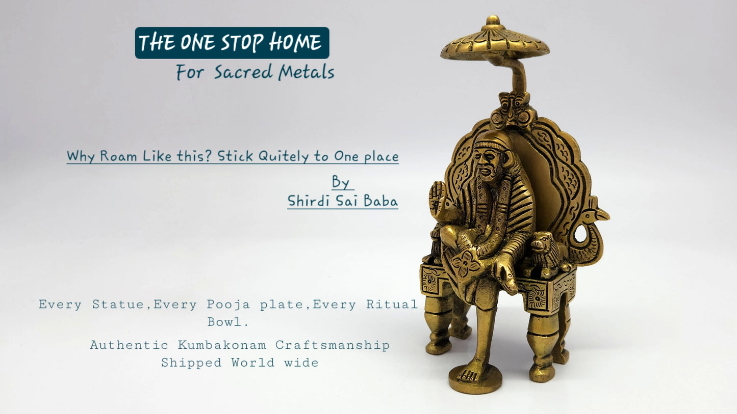 Sri Swaminathan & Co. home page banner featuring an antique brass Shirdi Sai Baba Statue handcrafted in Kumbakonam with premium brass pooja item and traditional Hindu idols