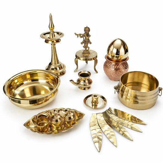 Vishu Kani Deluxe Set – 15 Piece Brass & Copper Pooja Combo