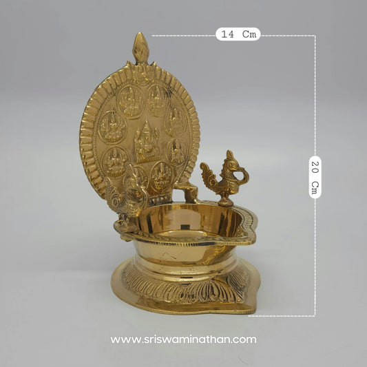 Ashtalakshmi Brass Deepam Side View - Annapakshi Birds & Kalasam - Traditional Oil Lamp 1.1kg
