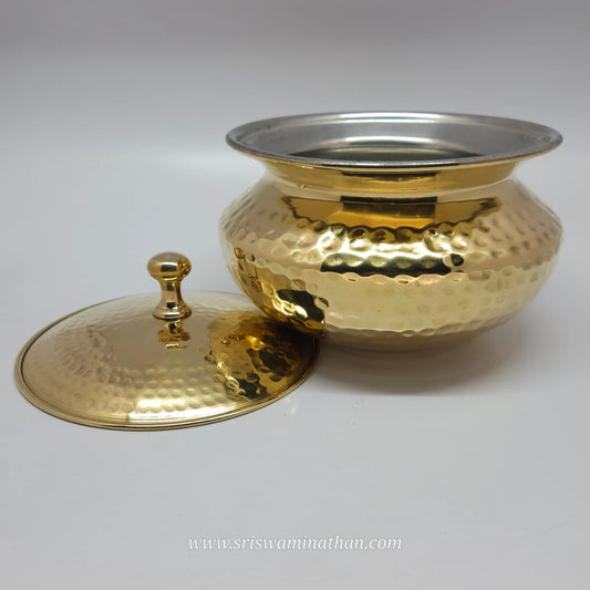 Brass handi pot small size, ideal for sambar, rasam, and festive serving.
