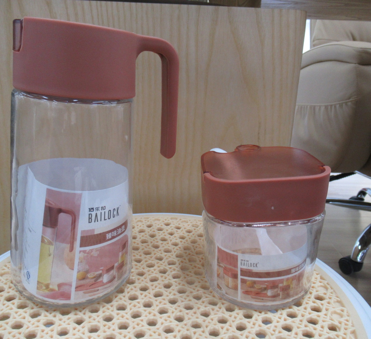 Glass Oil Bottle Pair