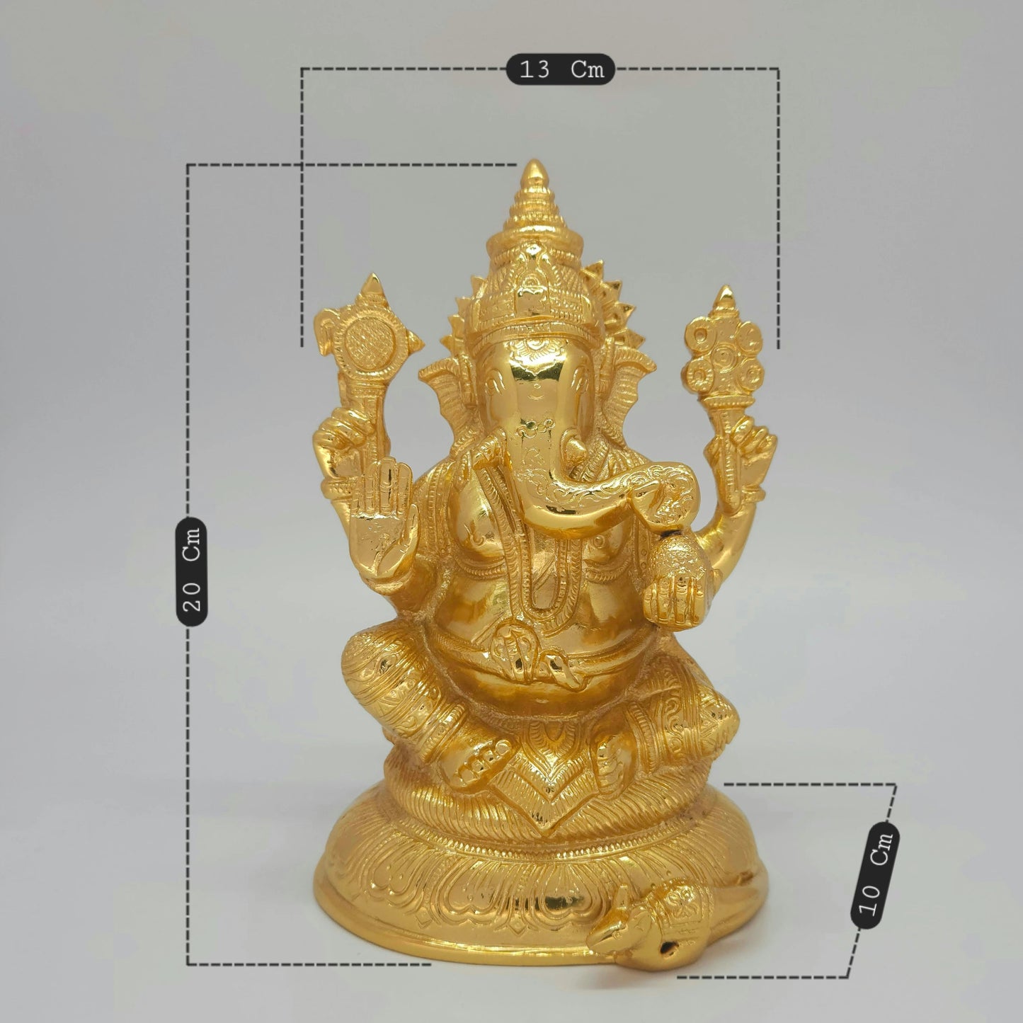 Ganesh Gold Idol Dimensions 13cm Width 20cm Height 10cm Depth 2.15kg Solid Brass