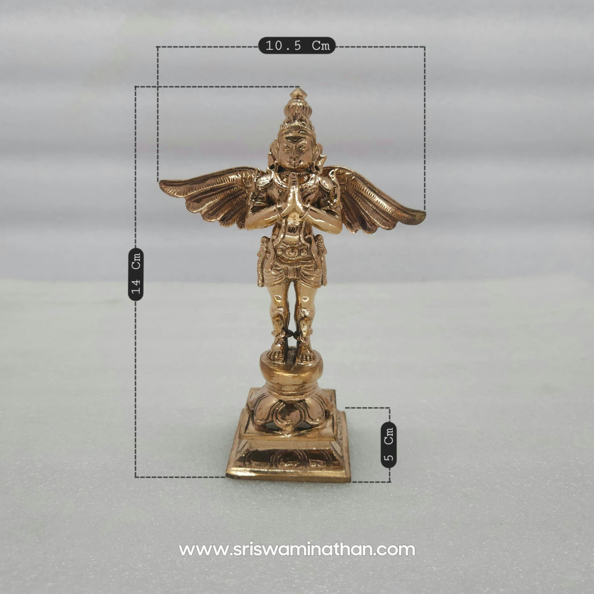 Detailed view of 5.5 inch Garuda Panchaloha Statue showing wing detail and Nava Naga ornamentation — Kumbakonam handcrafted