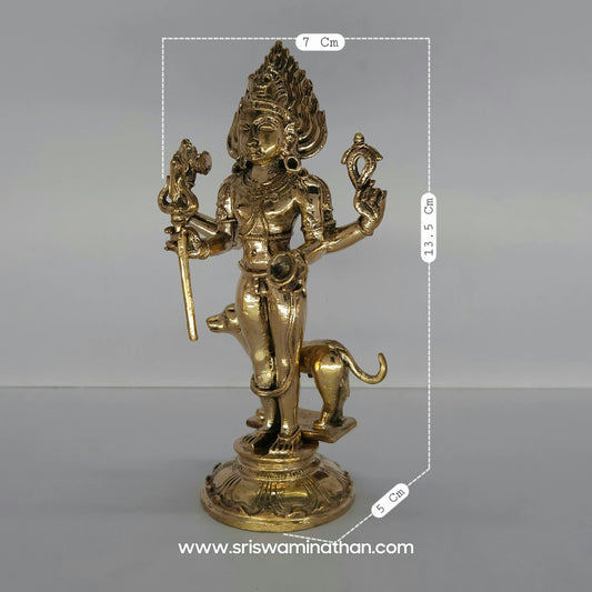 Kala Bhairava Panchaloha Side View - Four Hands with Trishul Damaru Kapala - Authentic Brass Deity - Sri Swaminathan