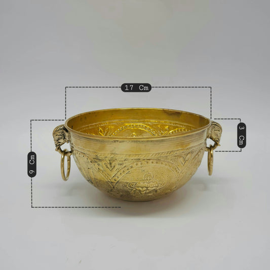 Kumbakonam Brass Urli 17cm Vaishnava Size 17cm Diameter 9cm Height 3cm Handle Vishnu Namam Shankha Chakra Elephant Hook Handles
