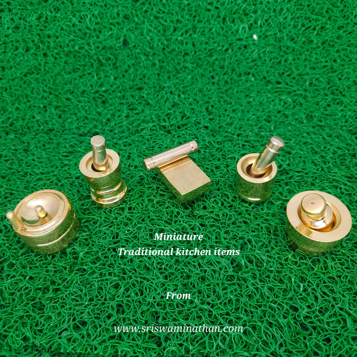 Miniature Brass Kitchen Set 5 Pieces - Traditional South Indian Wedding Gift 650g - Sri Swaminathan