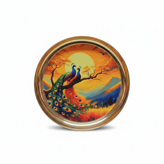 Peacock Brass Thali - White Background
