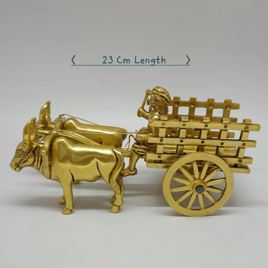 Premium Brass traditional bullock cart award trophy 23cm right full side view focusing on wheel and axle alignment