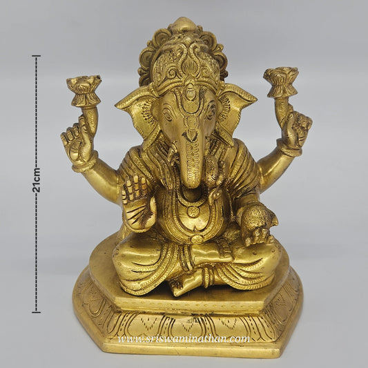 8 Inch Traditional Ganesha Brass Murti - 4.6kg Vinayagar Idol for Pooja Room
