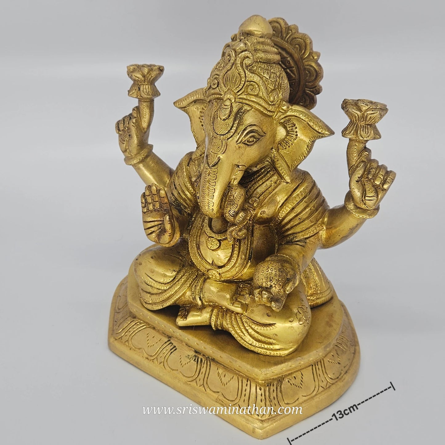 8 Inch Traditional Ganesha Brass Murti - 4.6kg Vinayagar Idol for Pooja Room