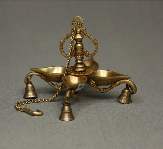 4 Face Brass Oil Lamp Chandelier with Bells