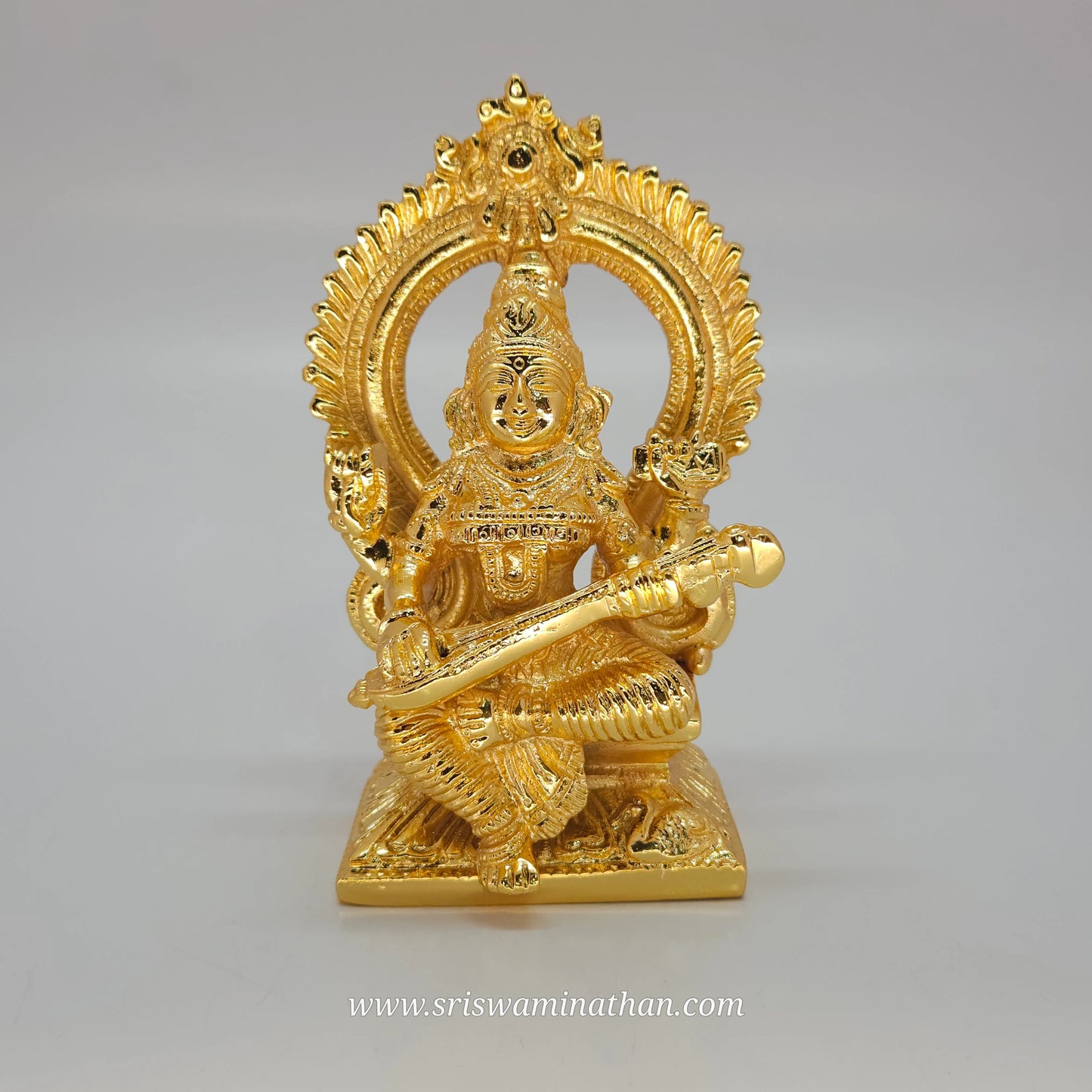 Brass Goddess Saraswati Idol – Golden Finish | 6 inch