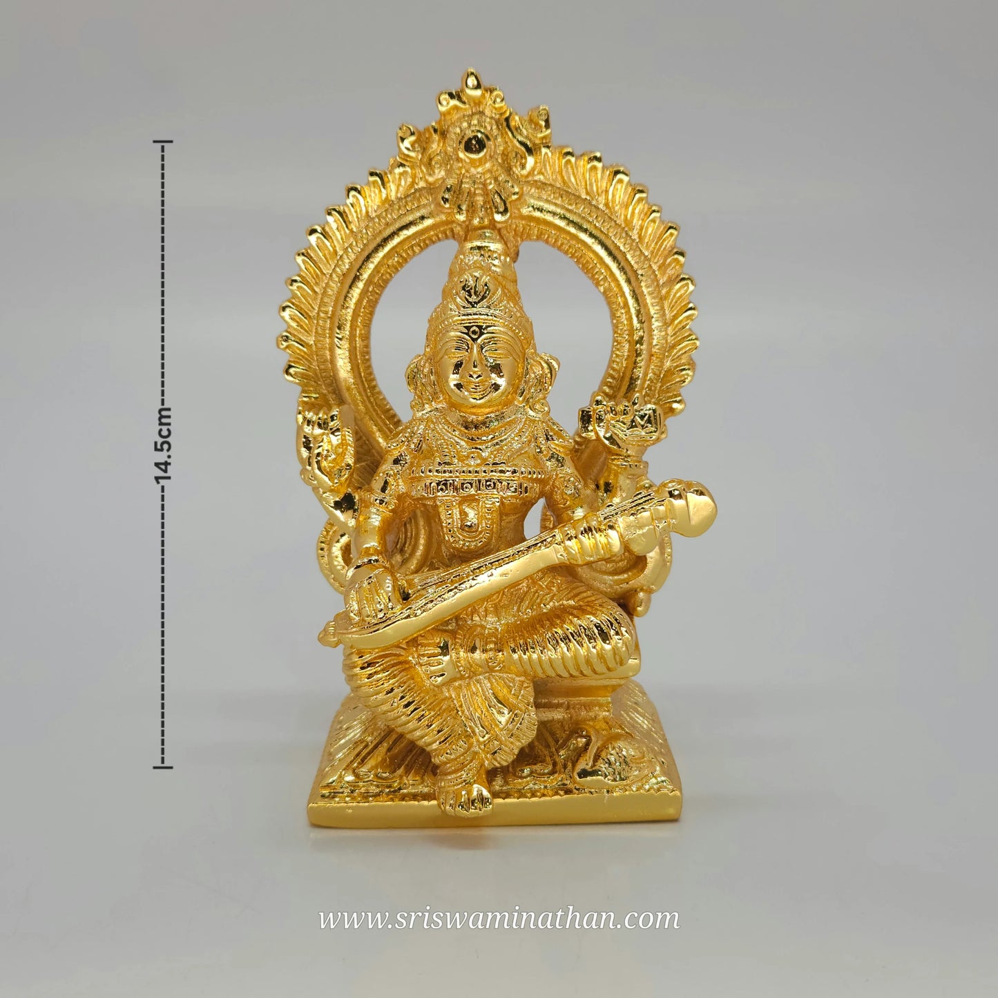 Brass Goddess Saraswati Idol – Golden Finish | 6 inch