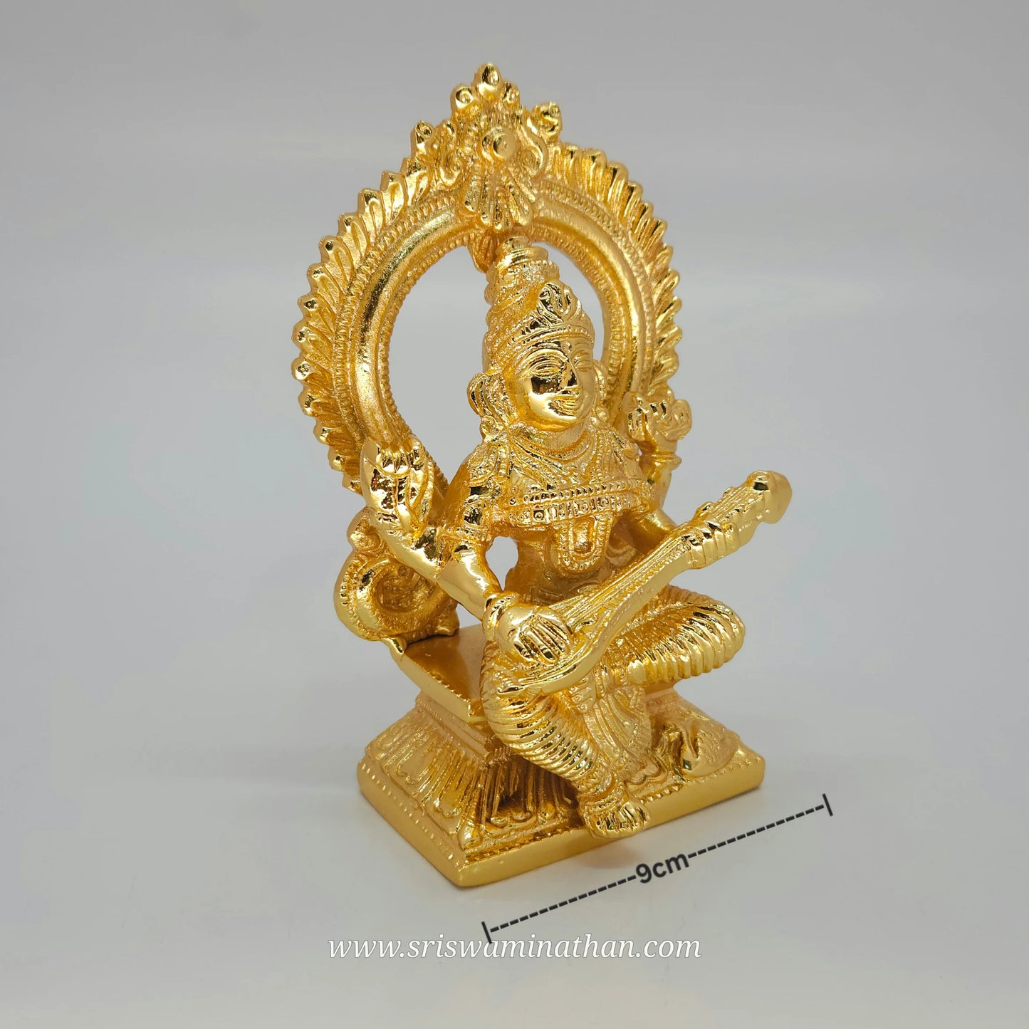 Brass Goddess Saraswati Idol – Golden Finish | 6 inch
