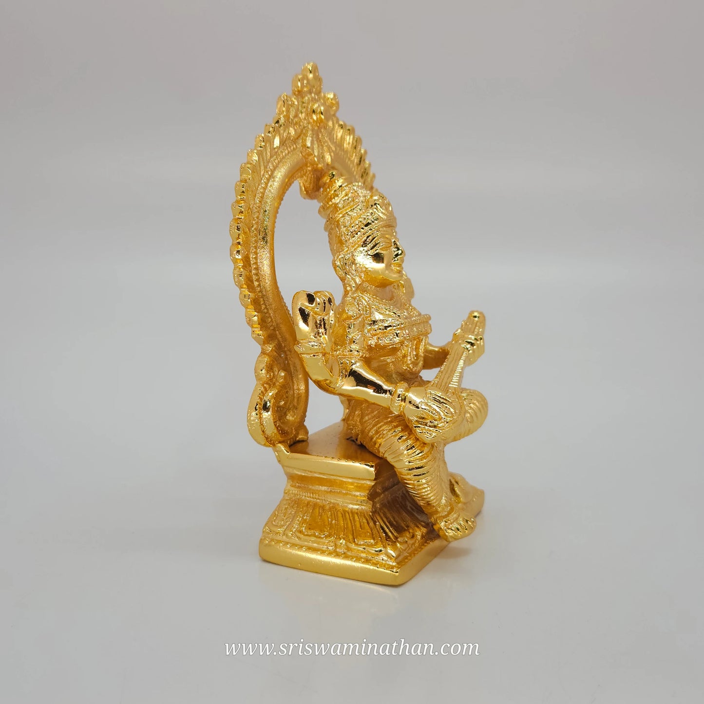 Brass Goddess Saraswati Idol – Golden Finish | 6 inch