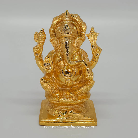 Brass Lord Ganesha Idol – Golden Finish | 5 inches