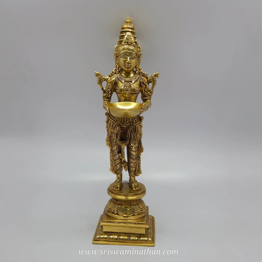 18 inch Brass Paavai Vilakku _ Traditional Deepalakshmi Temple Style Pooja Room Lamp