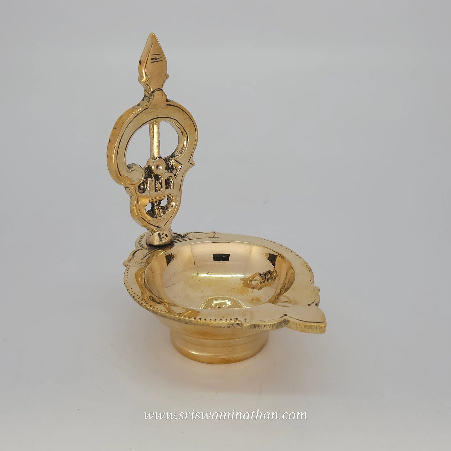 Om Muruga Kartikeya Vel Vilakku brass lamp - Traditional Thaipusam worship lamp from Tamil Nadu