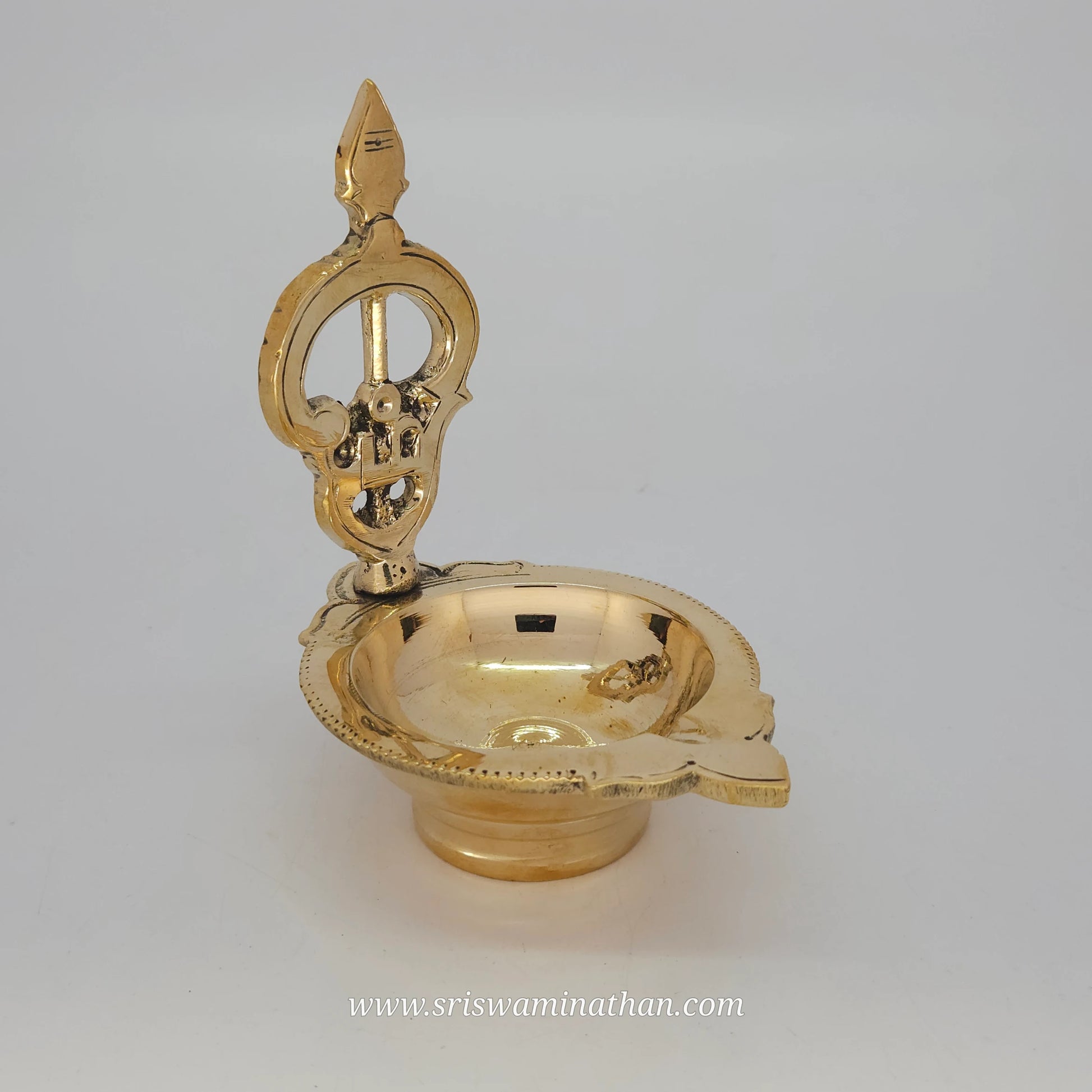 Om Muruga Kartikeya Vel Vilakku brass lamp - Traditional Thaipusam worship lamp from Tamil Nadu