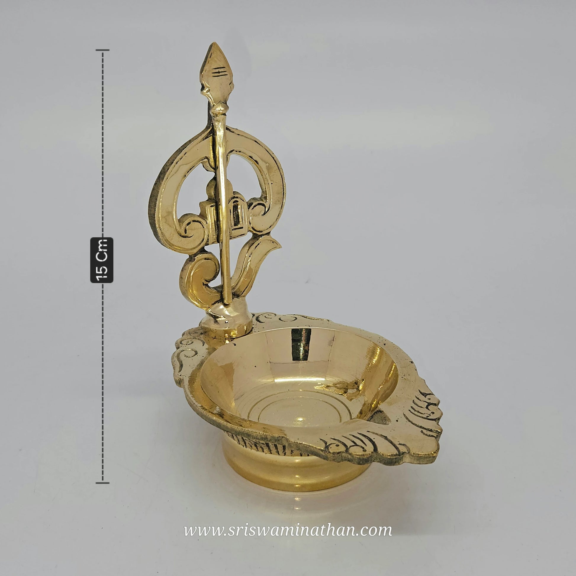Om Muruga brass lamp with Vel spear design - Authentic Tamil Nadu traditional vilakku