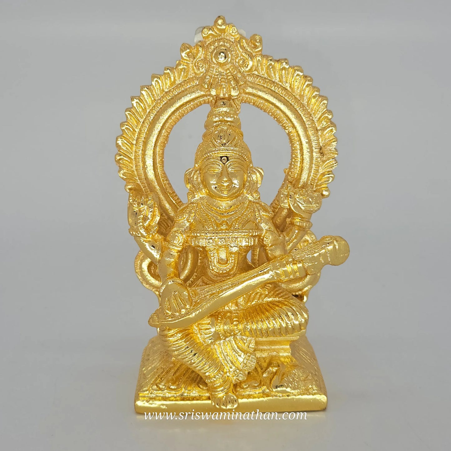 Brass Goddess Saraswati Idol – Golden Finish | 6 inch