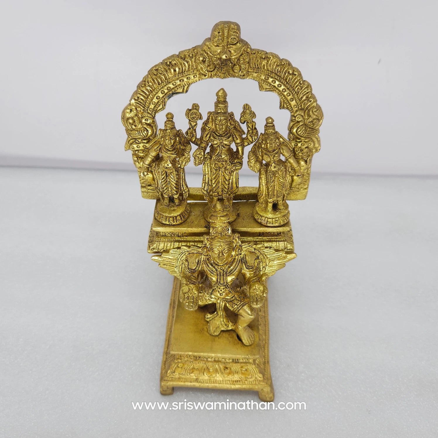 6 inch brass Vishnu statue on Garuda - close-up craftsmanship