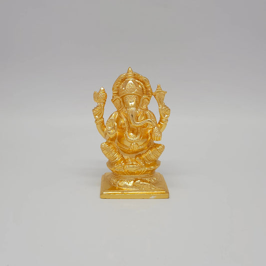 Edampuri Vinayagar Gold Idol – Left Trunk Lalitasana | Mooshika Vahana | Solid Brass Gold Polish | 12 cm