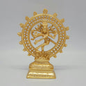 Premium Brass Shiva Tandava Cosmic Dance Sculpture with Detailed Thiruvasi Flame Arch and Rectangular Base Platform – Durable Gold Powder Coated Finish - Sri Swaminathan & Co