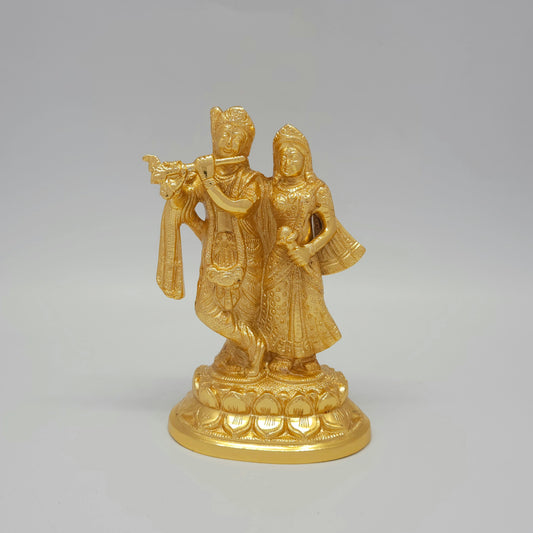 Premium Yugala Radha Krishna Brass Statue - 17.5cm / 6.9-Inch