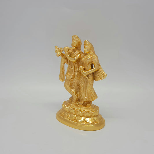 Premium Yugala Radha Krishna Brass Statue - 17.5cm / 6.9-Inch