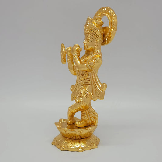 Premium Brass Standing Tribhanga Lord Krishna Murti Playing Flute with Circular Padma Peedam – Durable Gold Powder Coated Finish – 7.9" (20 cm Height) | Sri Swaminathan & Co