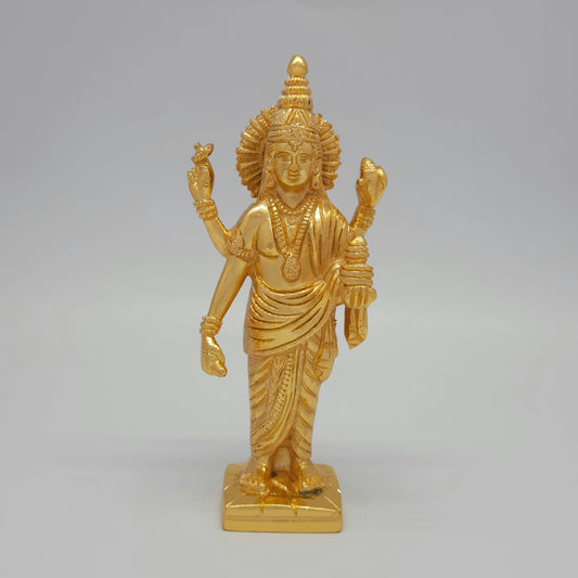 Premium Brass Standing Lord Dhanvantari Murti with Layered Amrita Kalash and Square Peedam Base – 7.5" (19 cm Height) | Sri Swaminathan & Co