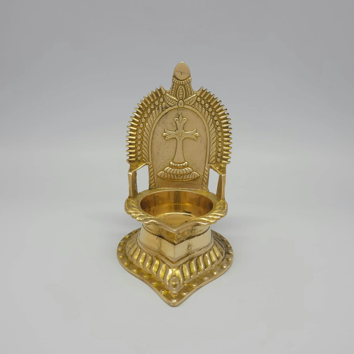 LIGHT OF FAITH BRASS CRUCIFIX OIL LAMP|Siluvai Gold brass vilakku No.2