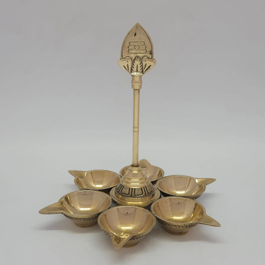 Sri Swaminathan & Co Premium Brass 6-Faceted Karthigai Deepam Lamp with Detachable Vel